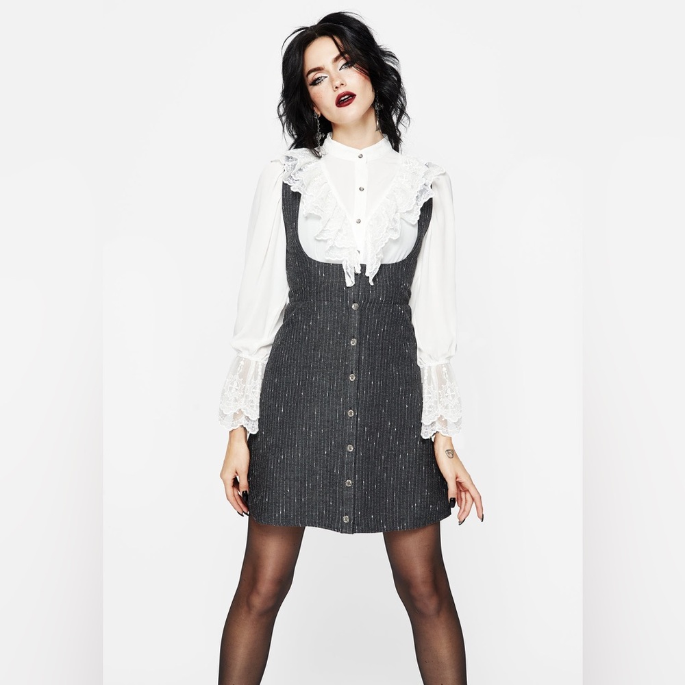 NWT Disturbia Isabella Wool Blend Button Up Mini Pinafore Dress - Picture 7 of 7